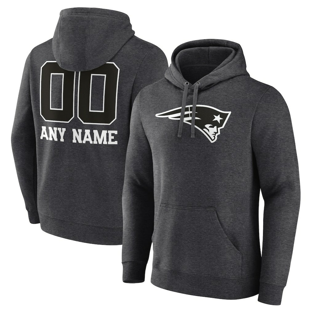 New England Patriots Personalized Name & Number Monochrome Pullover Hoodie - Charcoal Hoodies