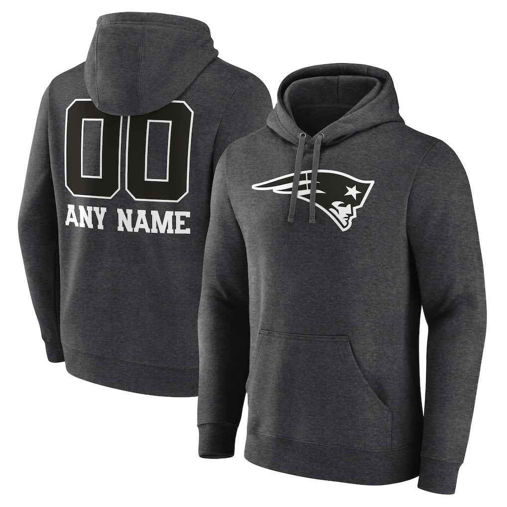 New England Patriots Personalized Name & Number Monochrome Pullover Hoodie - Charcoal Hoodies
