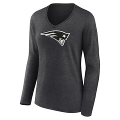 New England Patriots Women's Personalized Name & Number Monochrome V-neck T-Shirt - Charcoal T-shirts