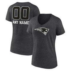 New England Patriots Women's Personalized Name & Number Monochrome V-Neck Long Sleeve T-Shirt - Charcoal T-shirts