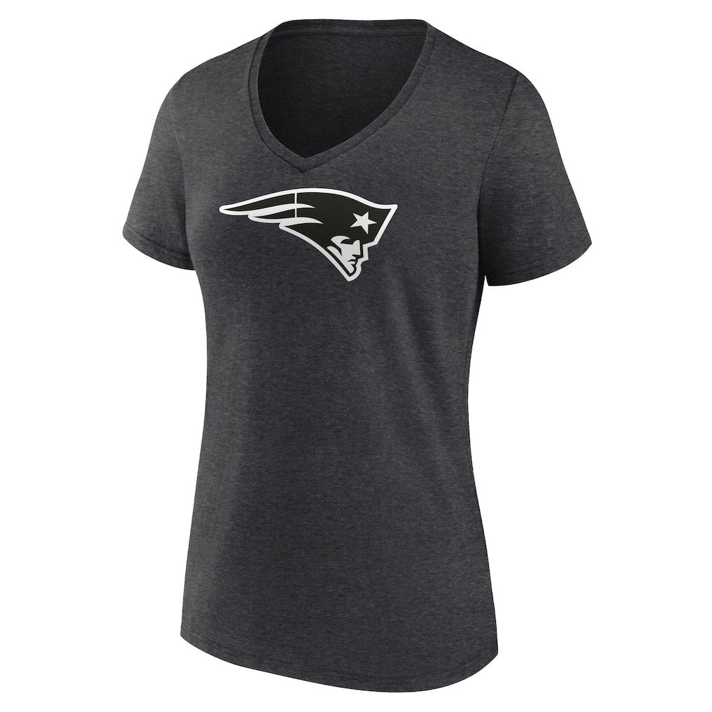 New England Patriots Women's Personalized Name & Number Monochrome V-Neck Long Sleeve T-Shirt - Charcoal T-shirts