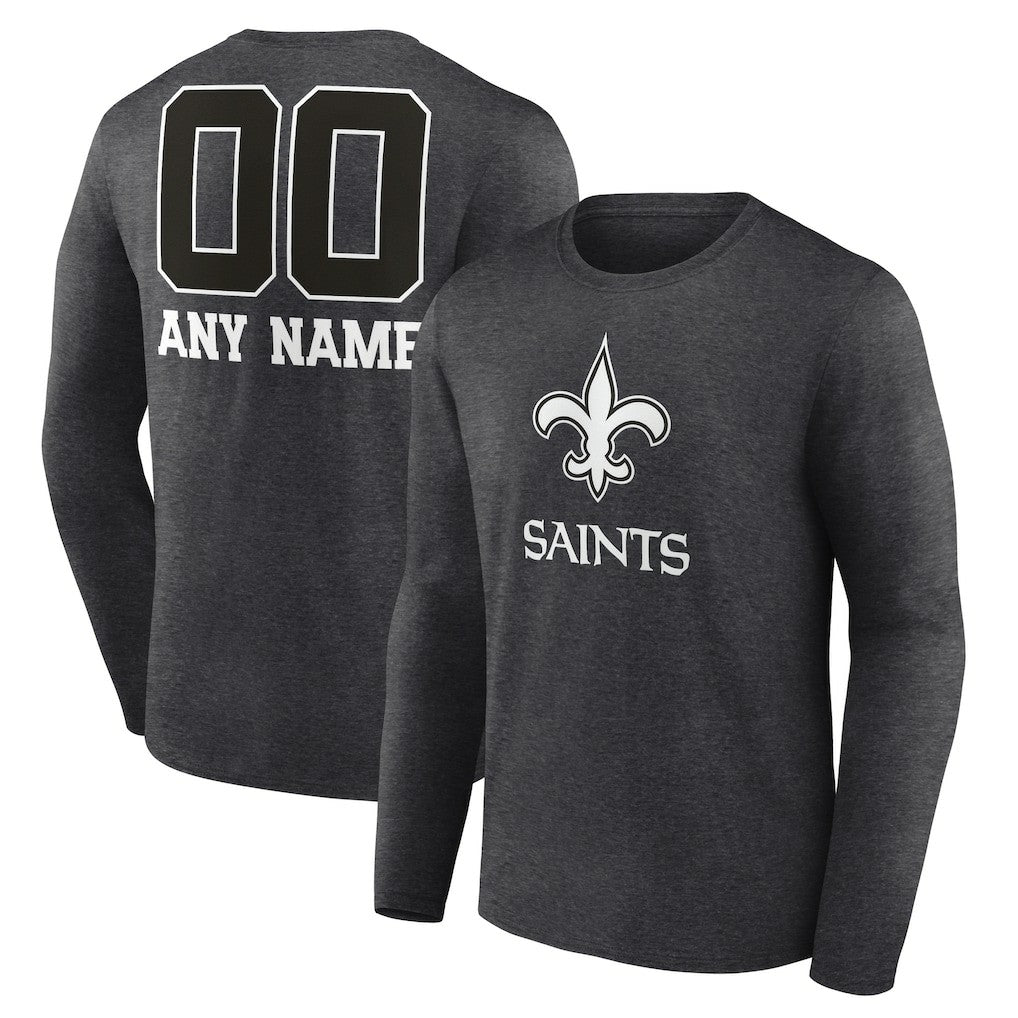 New Orleans Saints Personalized Name & Number Monochrome Long Sleeve T-Shirt - Charcoal T-shirts