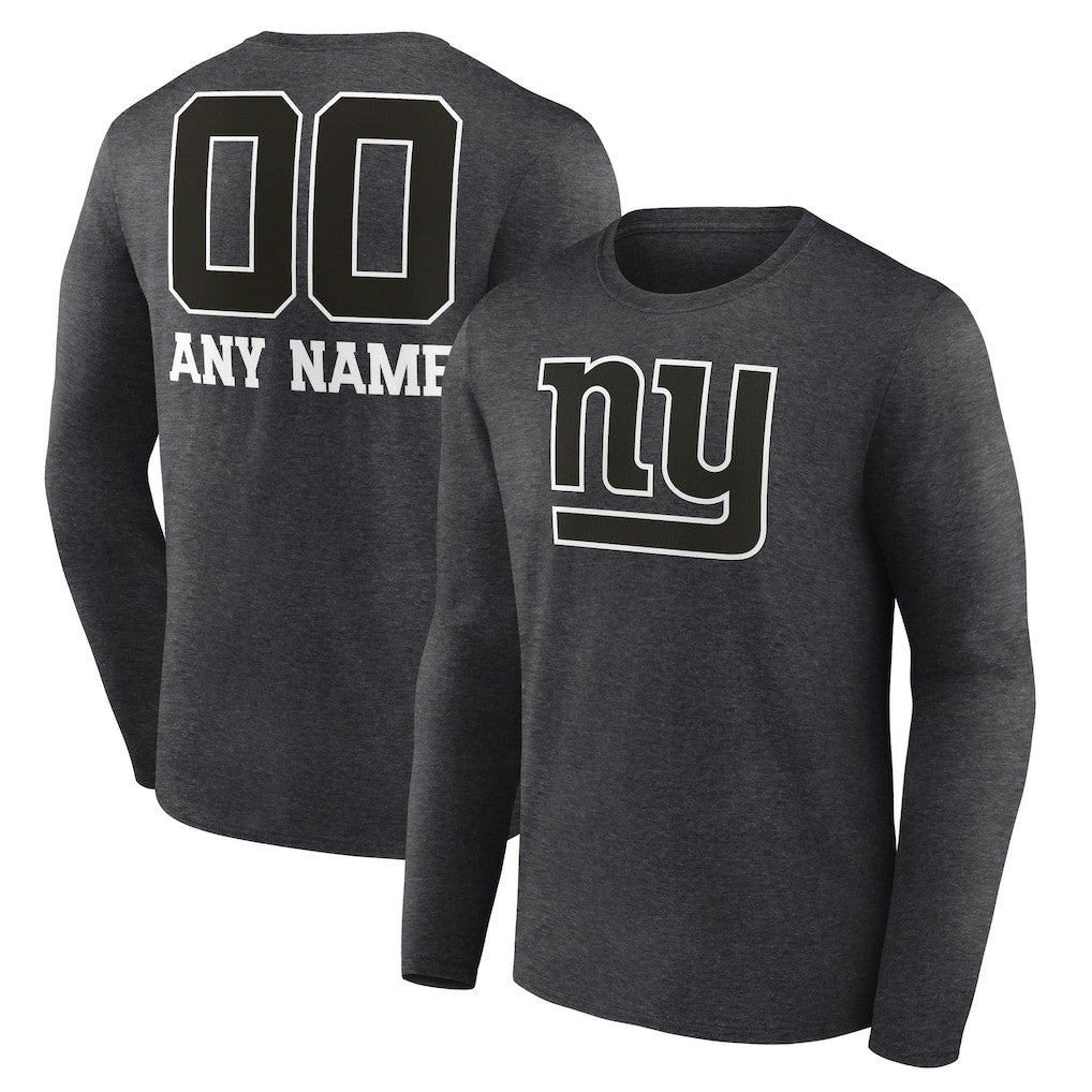 New York Giants Personalized Name & Number Monochrome Long Sleeve T-Shirt - Charcoal T-shirts