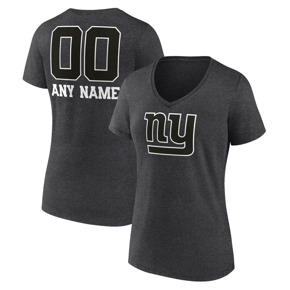 New York Giants Women's Personalized Name & Number Monochrome V-Neck Long Sleeve T-Shirt - Charcoal T-shirts