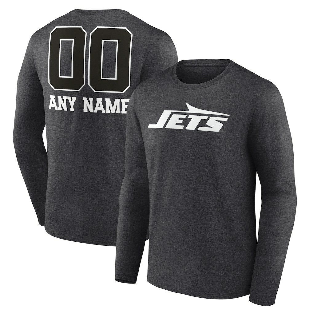 New York Jets Personalized Name & Number Monochrome Long Sleeve T-Shirt - Charcoal T-shirts
