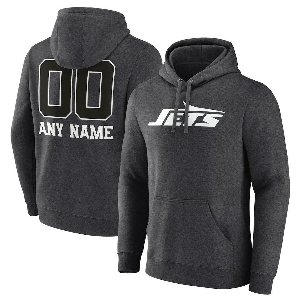 New York Jets Personalized Name & Number Monochrome Pullover Hoodie - Charcoal Hoodies