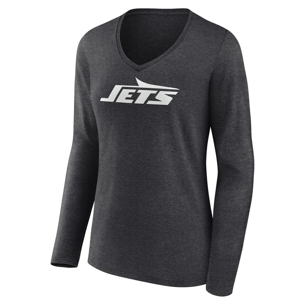 New York Jets Women's Personalized Name & Number Monochrome V-neck T-Shirt - Charcoal T-shirts