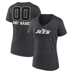 New York Jets Women's Personalized Name & Number Monochrome V-Neck Long Sleeve T-Shirt - Charcoal T-shirts