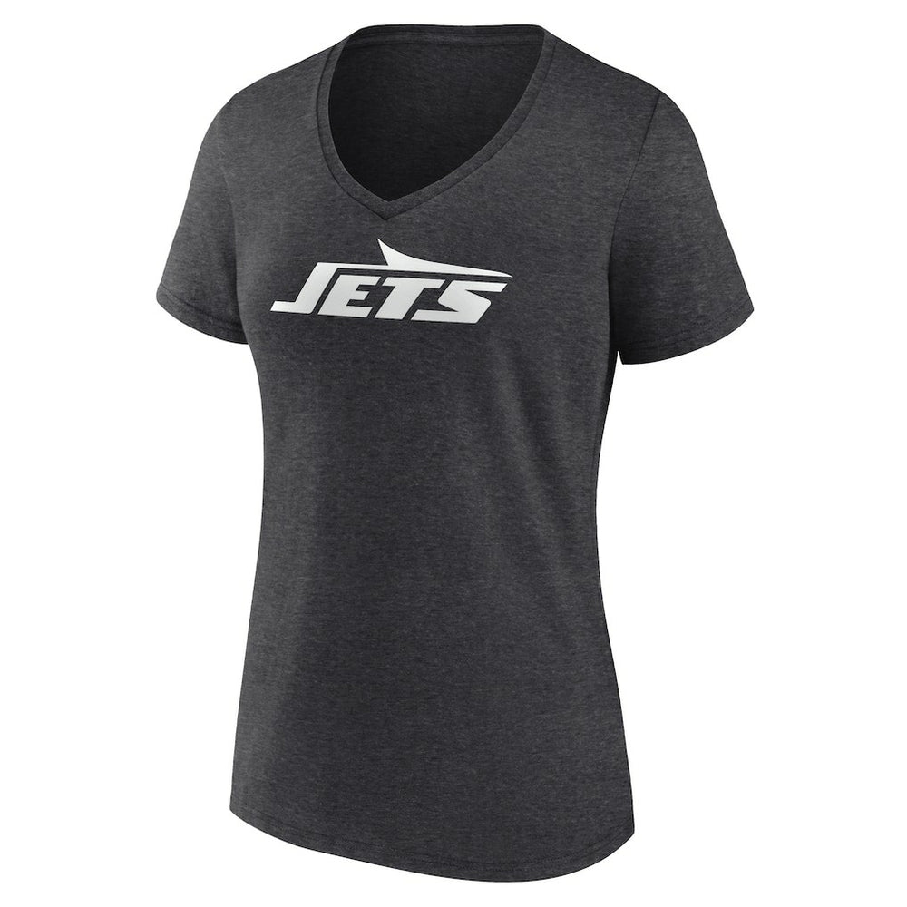 New York Jets Women's Personalized Name & Number Monochrome V-Neck Long Sleeve T-Shirt - Charcoal T-shirts