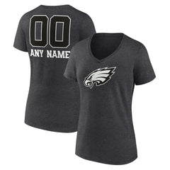 Philadelphia Eagles Women's Personalized Name & Number Monochrome V-Neck Long Sleeve T-Shirt - Charcoal T-shirts