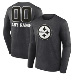 Pittsburgh Steelers Personalized Name & Number Monochrome Long Sleeve T-Shirt - Charcoal T-shirts