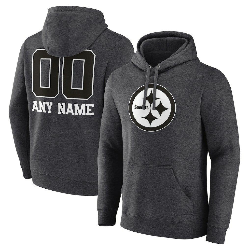 Pittsburgh Steelers Personalized Name & Number Monochrome Pullover Hoodie - Charcoal Hoodies