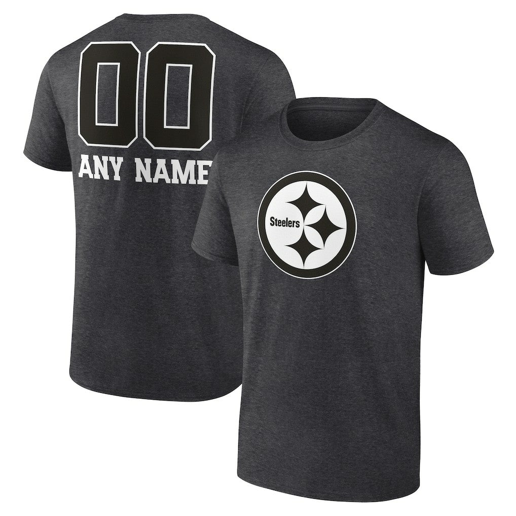 Pittsburgh Steelers Personalized Name & Number Monochrome T-Shirt - Charcoal T-shirts