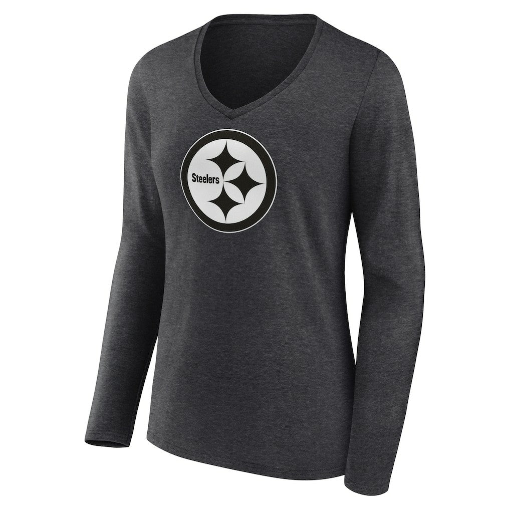 Pittsburgh Steelers Women's Personalized Name & Number Monochrome V-neck T-Shirt - Charcoal T-shirts
