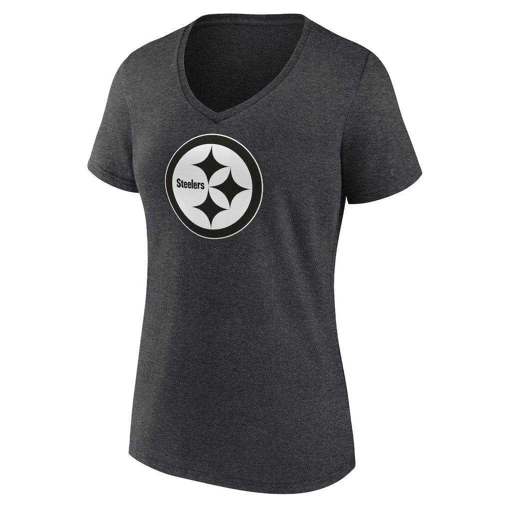 Pittsburgh Steelers Women's Personalized Name & Number Monochrome V-Neck Long Sleeve T-Shirt - Charcoal T-shirts