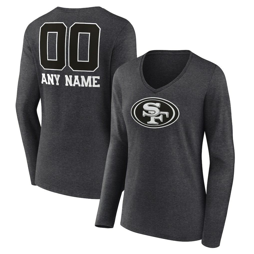 San Francisco 49ers Women's Personalized Name & Number Monochrome V-neck T-Shirt - Charcoal T-shirts
