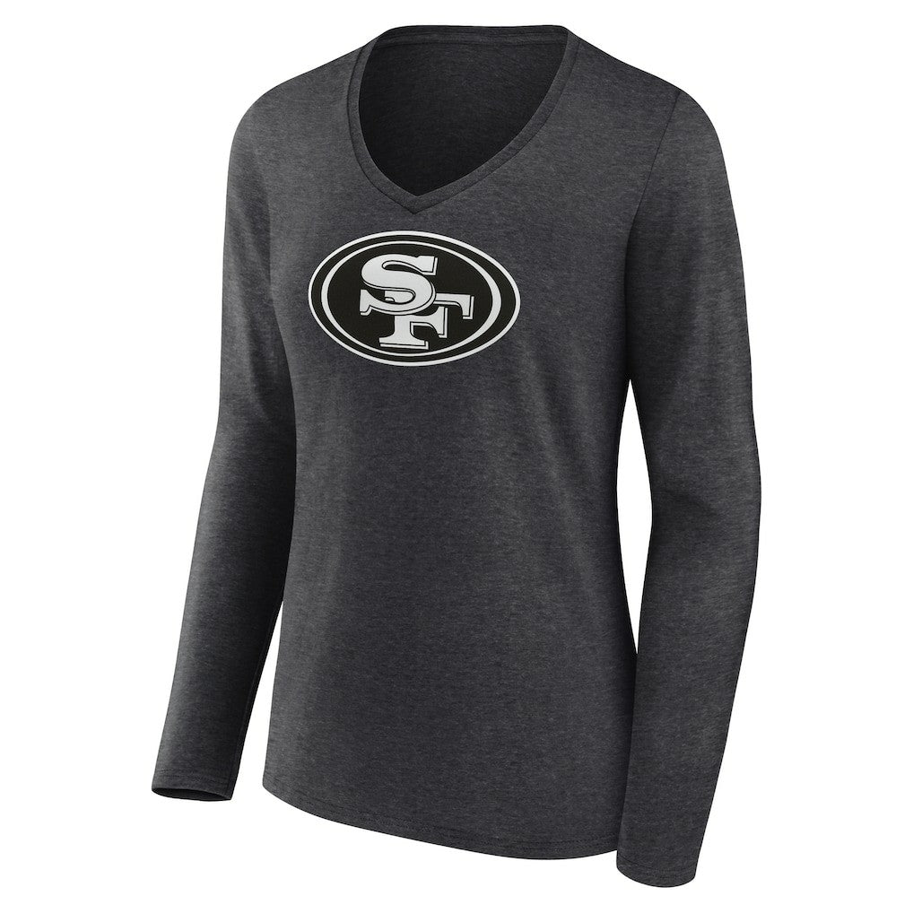 San Francisco 49ers Women's Personalized Name & Number Monochrome V-neck T-Shirt - Charcoal T-shirts