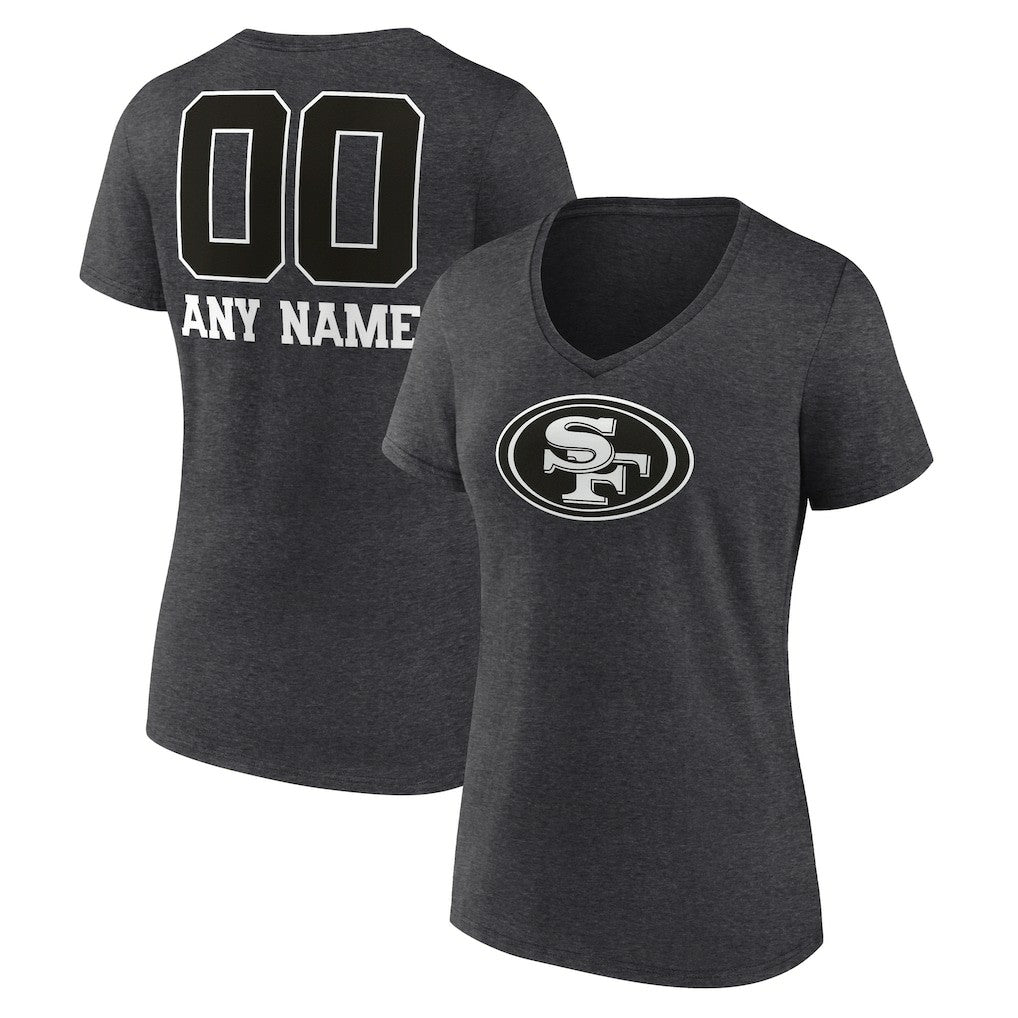 San Francisco 49ers Women's Personalized Name & Number Monochrome V-Neck Long Sleeve T-Shirt - Charcoal T-shirts