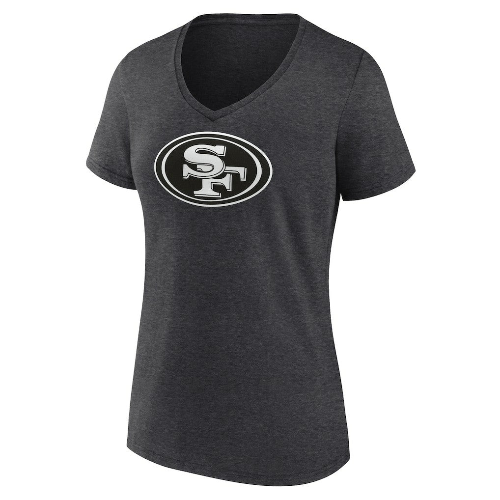 San Francisco 49ers Women's Personalized Name & Number Monochrome V-Neck Long Sleeve T-Shirt - Charcoal T-shirts