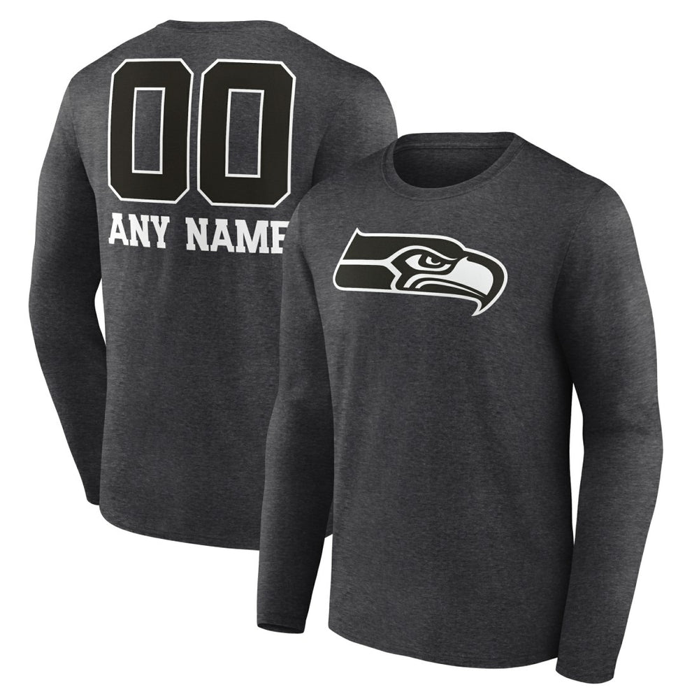 Seattle Seahawks Personalized Name & Number Monochrome Long Sleeve T-Shirt - Charcoal T-shirts