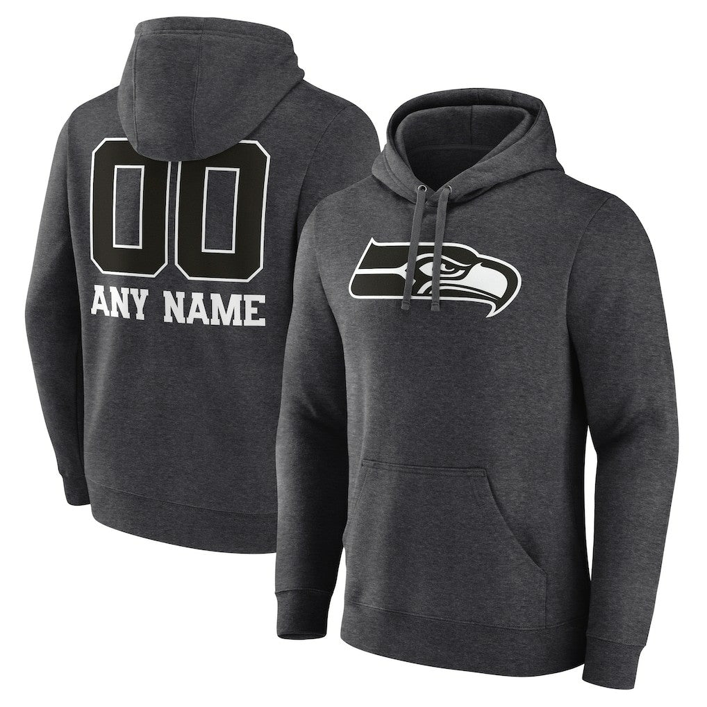 Seattle Seahawks Personalized Name & Number Monochrome Pullover Hoodie - Charcoal Hoodies