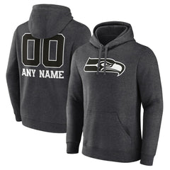 Seattle Seahawks Personalized Name & Number Monochrome Pullover Hoodie - Charcoal Hoodies