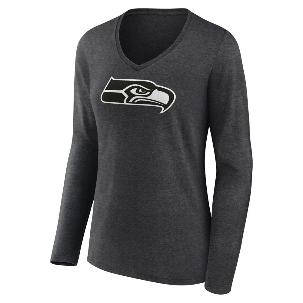 Seattle Seahawks Women's Personalized Name & Number Monochrome V-neck T-Shirt - Charcoal T-shirts