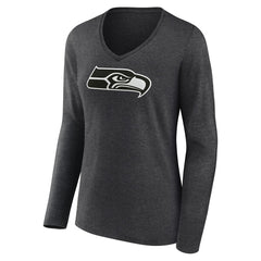 Seattle Seahawks Women's Personalized Name & Number Monochrome V-neck T-Shirt - Charcoal T-shirts
