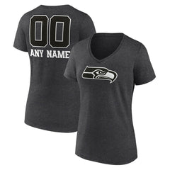 Seattle Seahawks Women's Personalized Name & Number Monochrome V-Neck Long Sleeve T-Shirt - Charcoal T-shirts