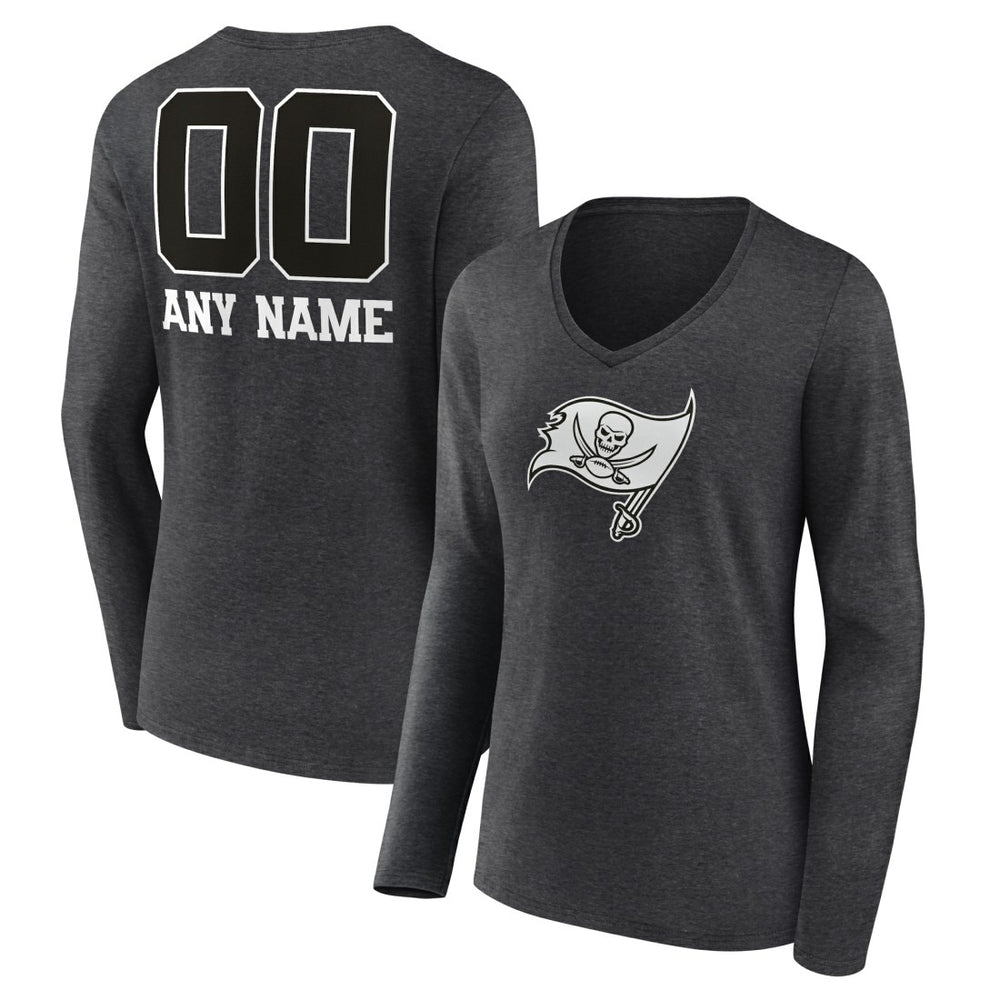 Tampa Bay Buccaneers Women's Personalized Name & Number Monochrome V-neck T-Shirt - Charcoal T-shirts