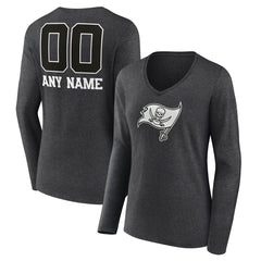 Tampa Bay Buccaneers Women's Personalized Name & Number Monochrome V-neck T-Shirt - Charcoal T-shirts