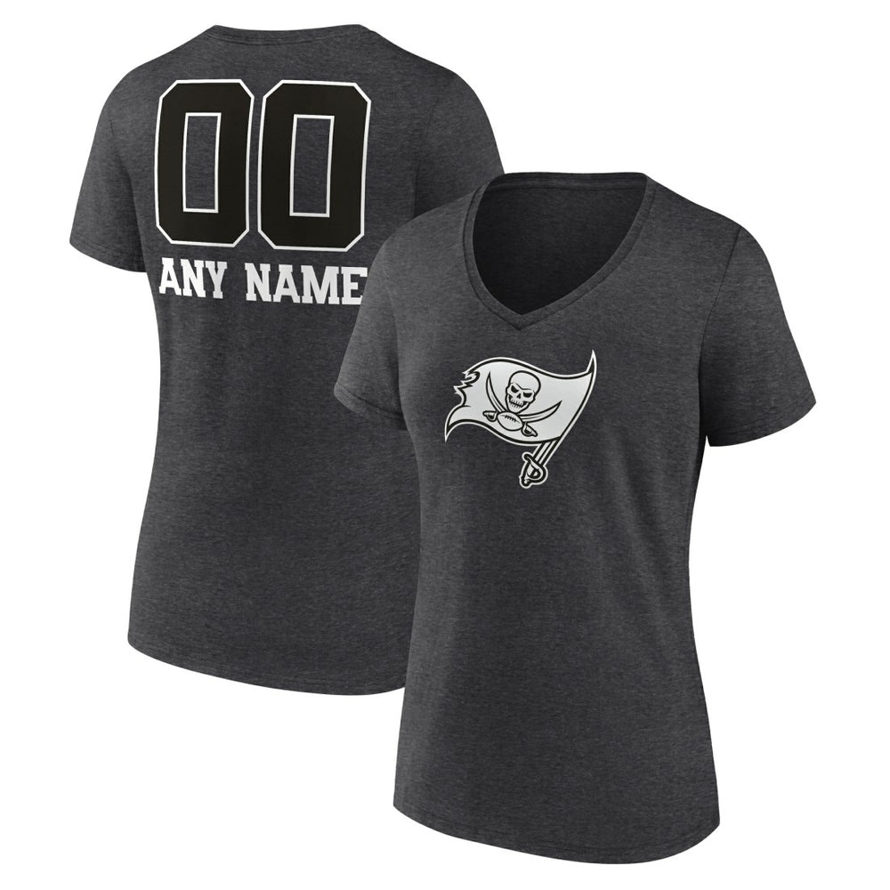 Tampa Bay Buccaneers Women's Personalized Name & Number Monochrome V-Neck Long Sleeve T-Shirt - Charcoal T-shirts