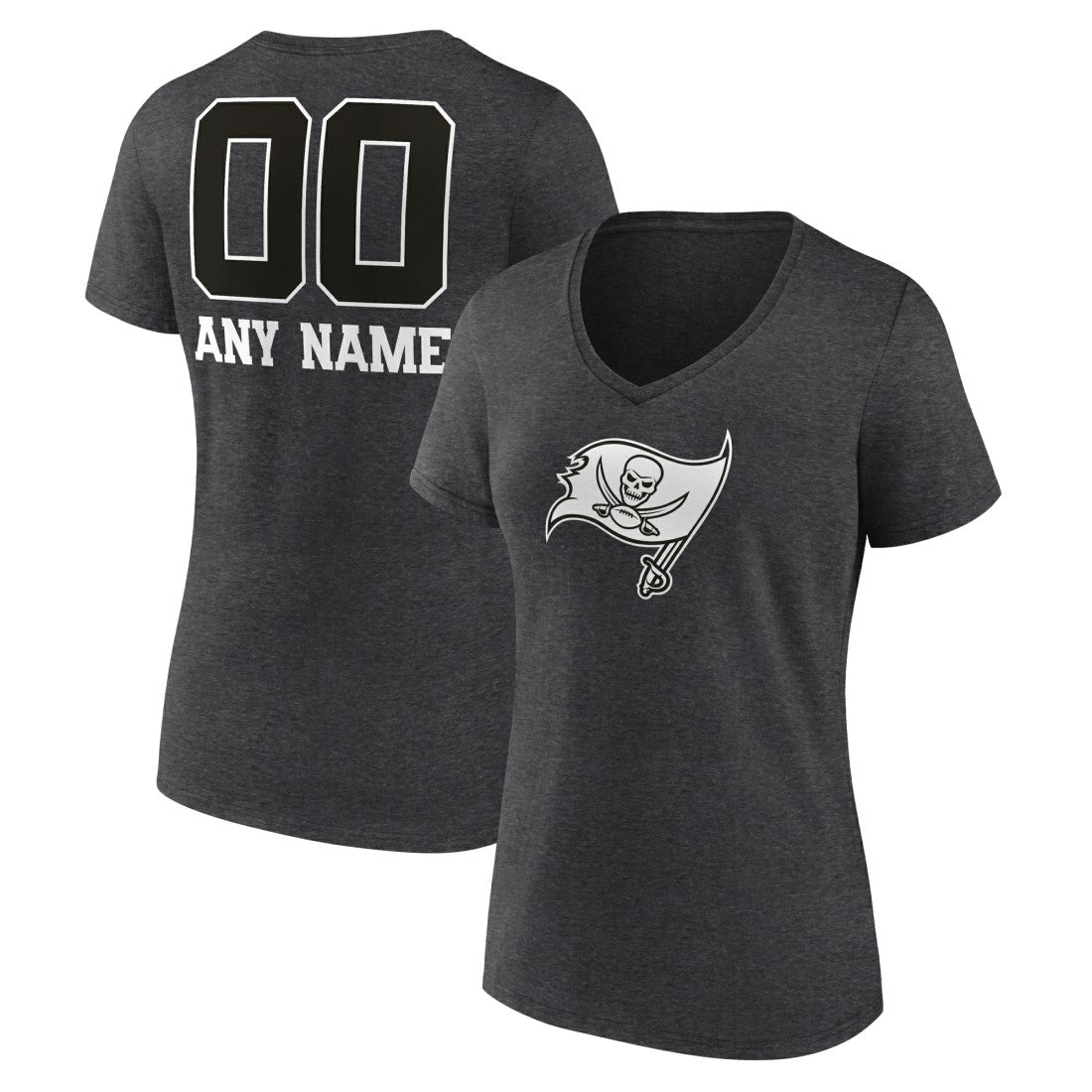 Tampa Bay Buccaneers Women's Personalized Name & Number Monochrome V-Neck Long Sleeve T-Shirt - Charcoal T-shirts