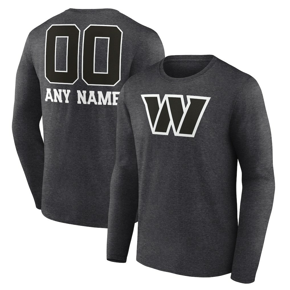 Washington Commanders Personalized Name & Number Monochrome Long Sleeve T-Shirt - Charcoal T-shirts