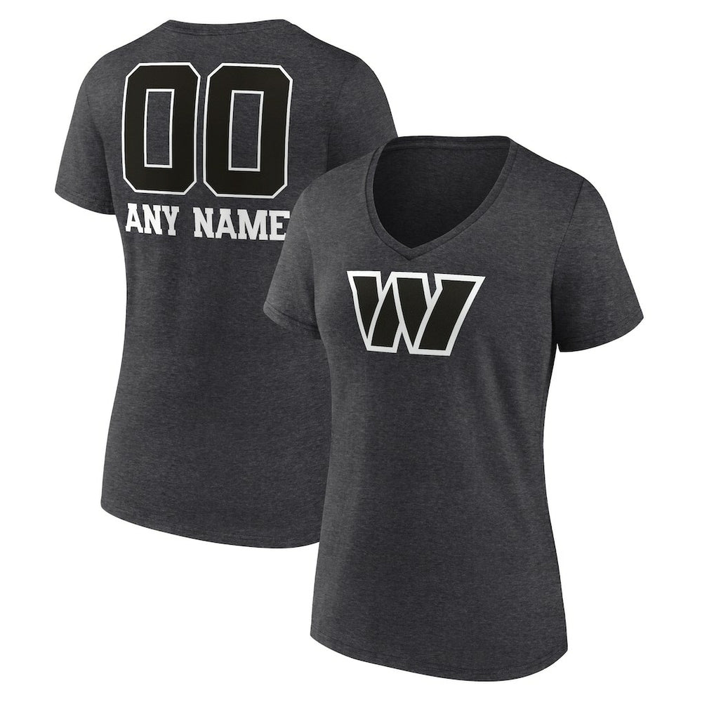 Washington Commanders Women's Personalized Name & Number Monochrome V-Neck Long Sleeve T-Shirt - Charcoal T-shirts