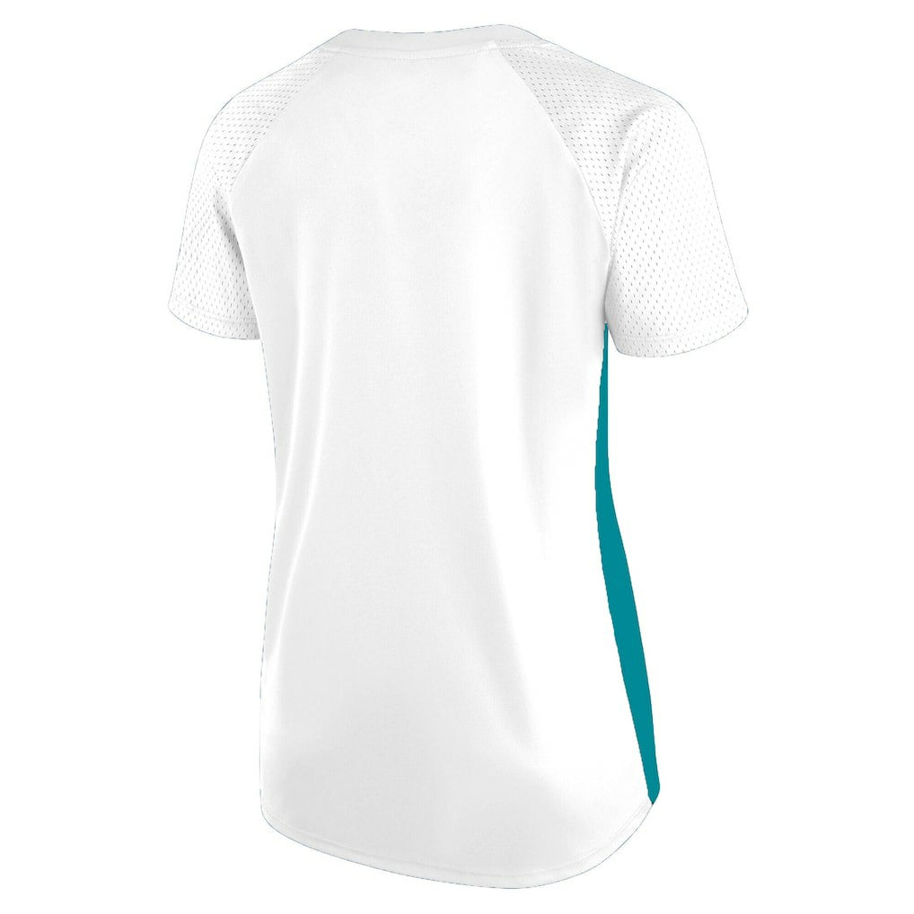 Miami Dolphins Women's Plus Size Glitter Lace-Up V- Neck T-Shirt - Neck T-Shirt - White T-shirts