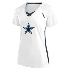 Dallas Cowboys Women's Plus Size Glitter Lace-Up V- Neck T-Shirt - Neck T-Shirt - White T-shirts