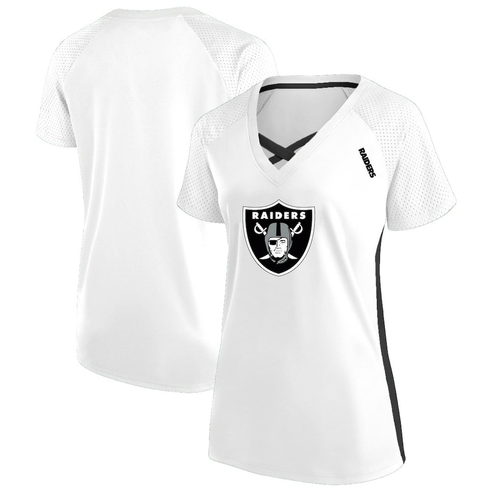 Las Vegas Raiders Women's Plus Size Glitter Lace-Up V- Neck T-Shirt - Neck T-Shirt - White T-shirts