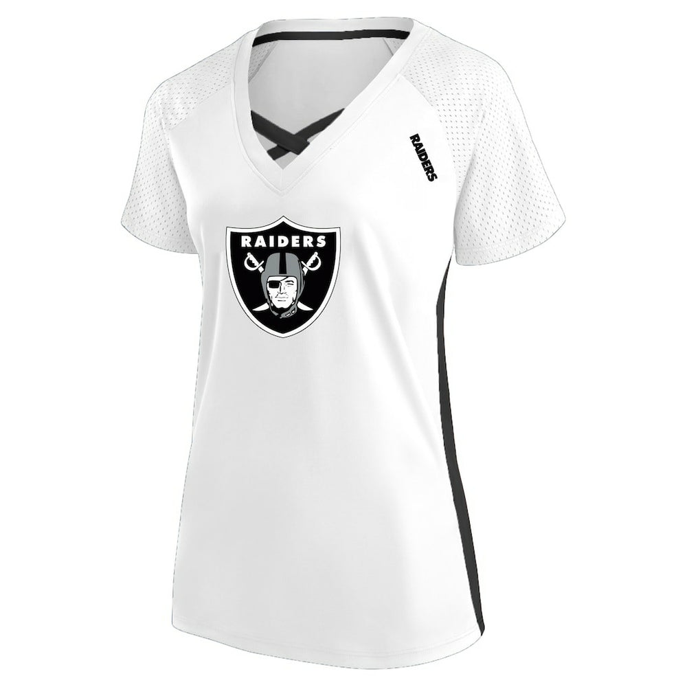 Las Vegas Raiders Women's Plus Size Glitter Lace-Up V- Neck T-Shirt - Neck T-Shirt - White T-shirts