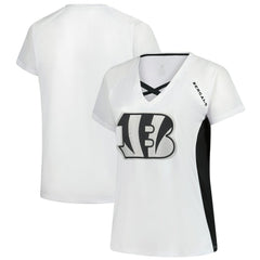 Cincinnati Bengals Women's Plus Size Glitter Lace-Up V- Neck T-Shirt - Neck T-Shirt - White T-shirts