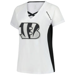 Cincinnati Bengals Women's Plus Size Glitter Lace-Up V- Neck T-Shirt - Neck T-Shirt - White T-shirts
