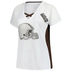 Cleveland Browns Women's Plus Size Glitter Lace-Up V- Neck T-Shirt - Neck T-Shirt - White T-shirts