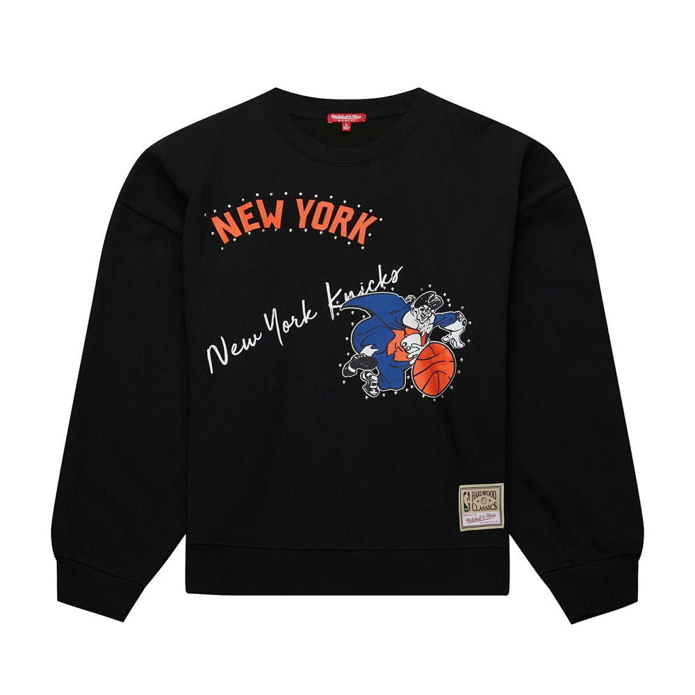 New York Knicks Women's Hardwood Classics Home Team Pullover Sweatshirt Black - Mitchell & Ness