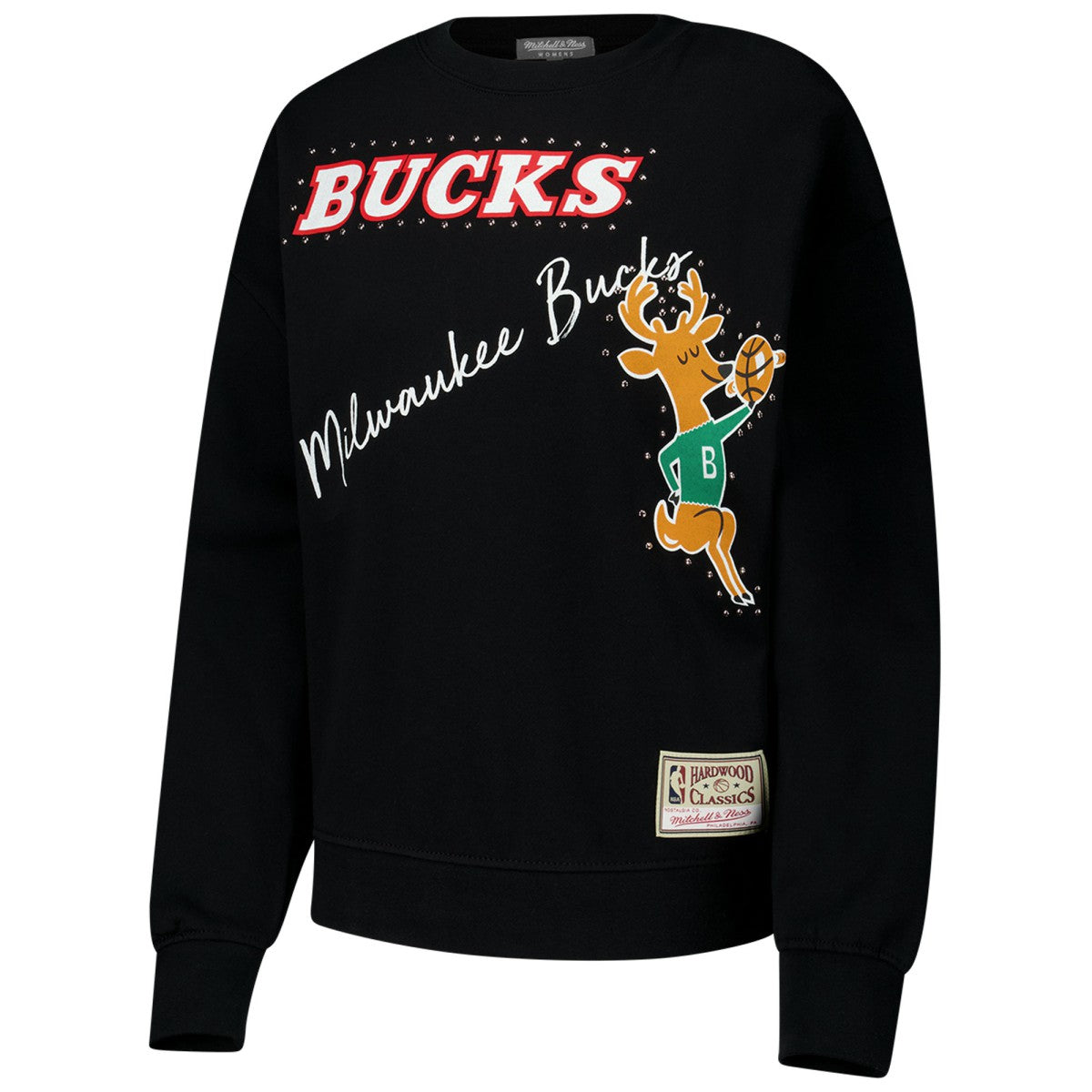 Milwaukee Bucks Women's Hardwood Classics Home Team Pullover Sweatshirt Black - Mitchell & Ness