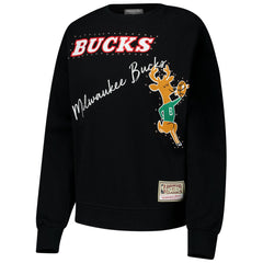 Milwaukee Bucks Women's Hardwood Classics Home Team Pullover Sweatshirt Black - Mitchell & Ness