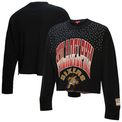 Philadelphia 76ers Women's Hardwood Classics Studded Boxy Cropped Long Sleeve T-Shirt Black - Mitchell & Ness