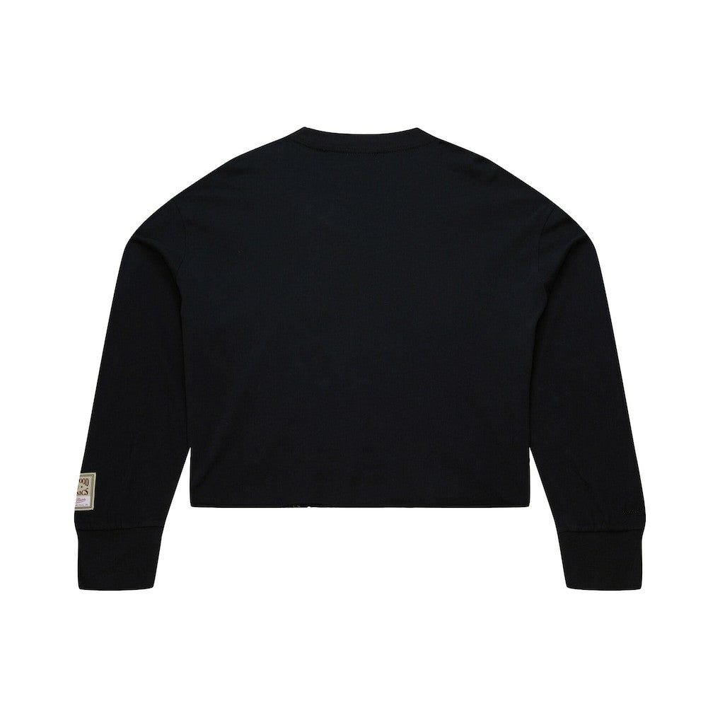 Philadelphia 76ers Women's Hardwood Classics Studded Boxy Cropped Long Sleeve T-Shirt Black - Mitchell & Ness