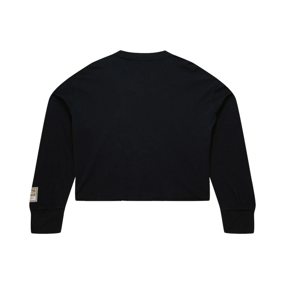 Philadelphia 76ers Women's Hardwood Classics Studded Boxy Cropped Long Sleeve T-Shirt Black - Mitchell & Ness
