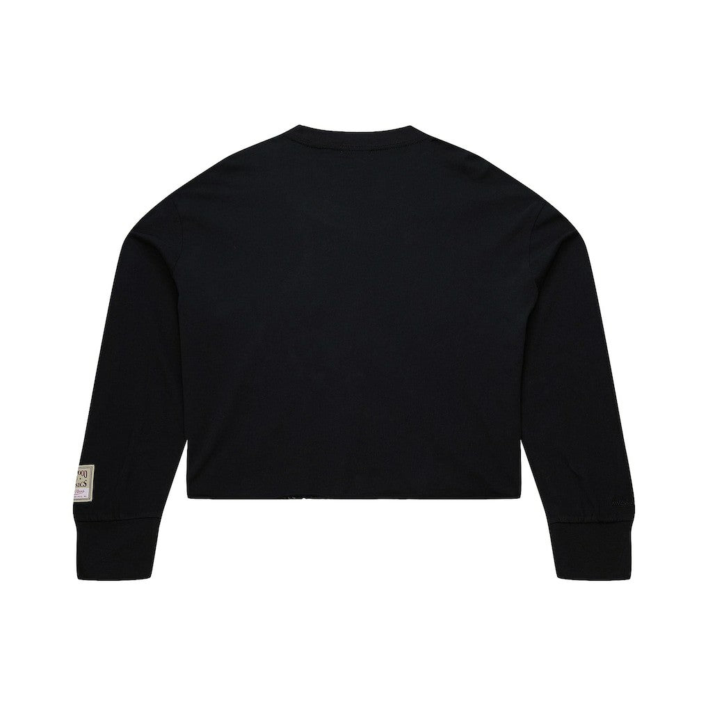 New York Knicks Women's Hardwood Classics Studded Boxy Cropped Long Sleeve T-Shirt Black - Mitchell & Ness