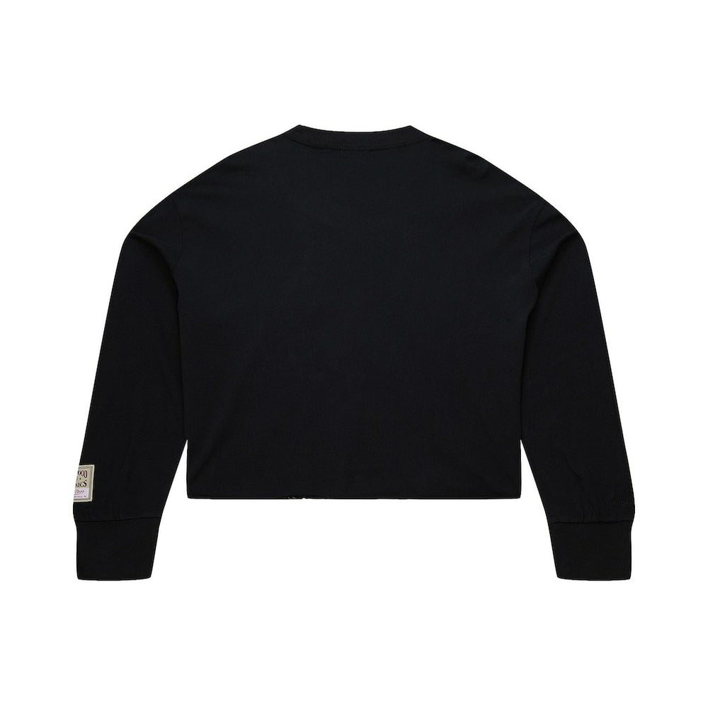 New York Knicks Women's Hardwood Classics Studded Boxy Cropped Long Sleeve T-Shirt Black - Mitchell & Ness